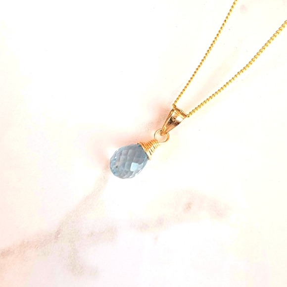 BLUE TOPAZ Necklace Minimalist Crystal Gemstone December Birthstone - Picture 1 of 5